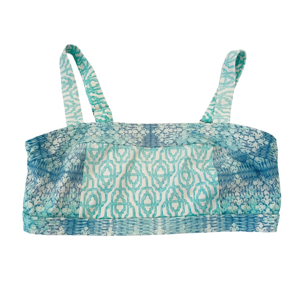 Cabana Life Blue White Ikat Coastal Cottage Bikini Top Square Neck - Size Large